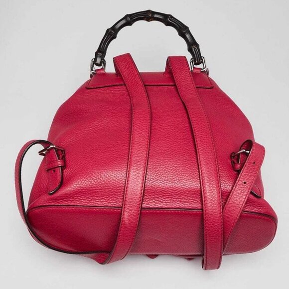 Gucci Dark Pink Pebbled Leather Bamboo Backpack Bag - Picture 9 of 12